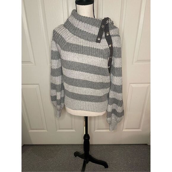 Derek Lam Women's Gray Striped Turtleneck Sweater Size S